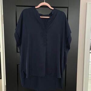 Lane Bryant Navy Mandarin Collar Short Sleeve High/Low.Size 14/16.100% Polyester